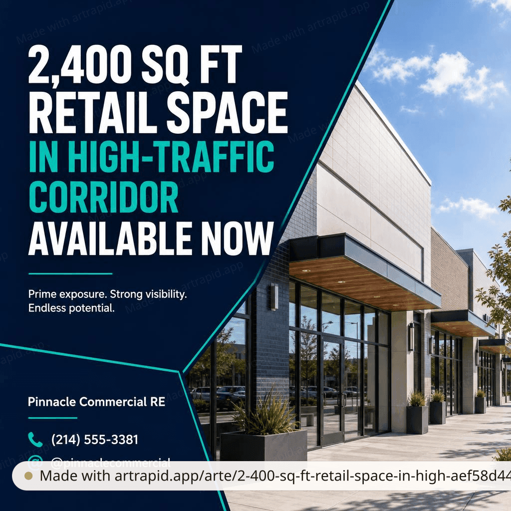 2,400 sq ft retail space in high-traffic corridor available now — General · ArtRapid